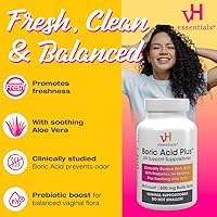 Vista 4 de vH Essentials Supositorios vaginales de ácido bórico más prebióticos infundidos con aloe vera relajante, fórmula de apoyo de pH combate el olor