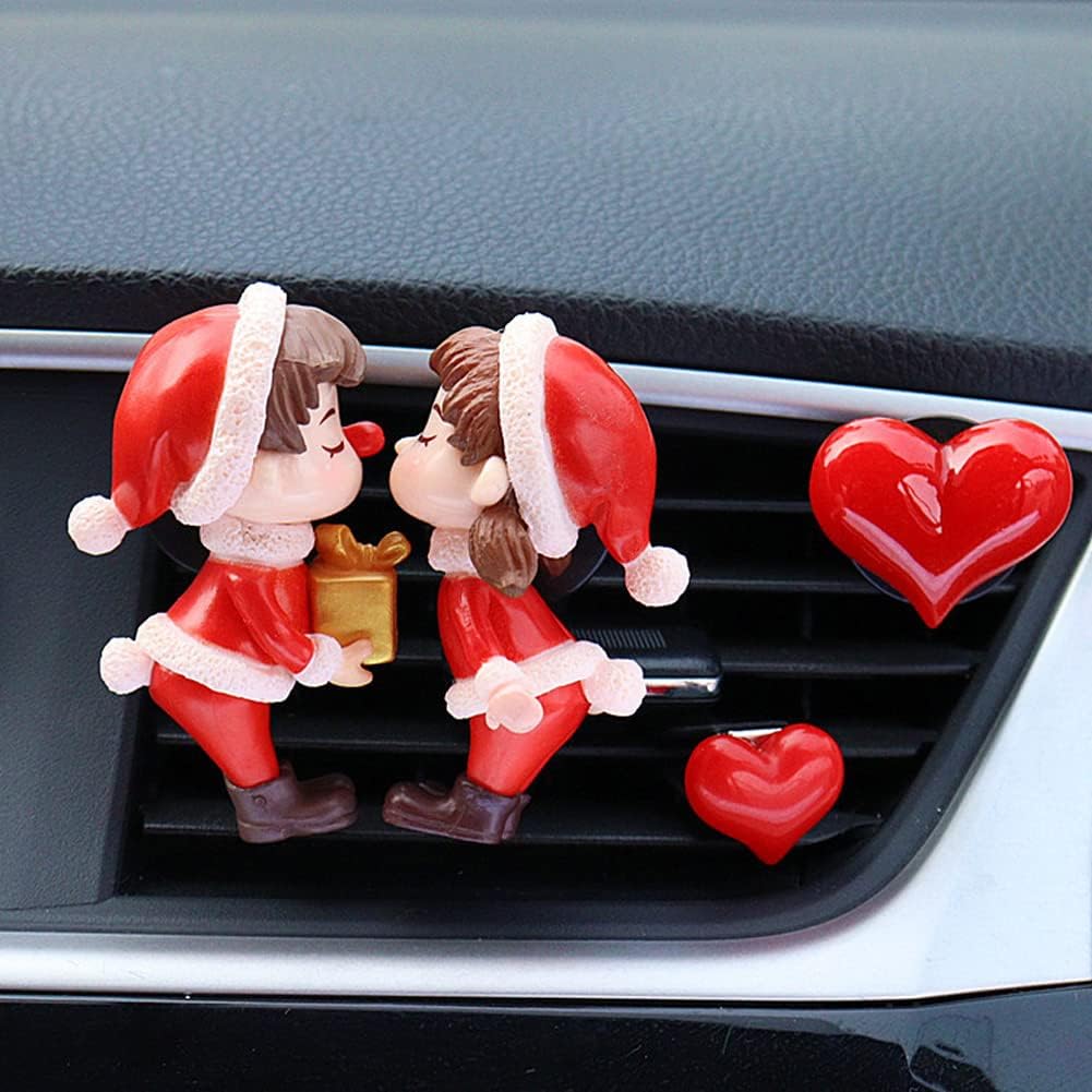 Katutude 4 Pcs Cute Car Air Fresheners Vent Clips, Lovely Couple Dolls Auto Freshener Perfume Diffuser Car Accessories Interior Decor, Red