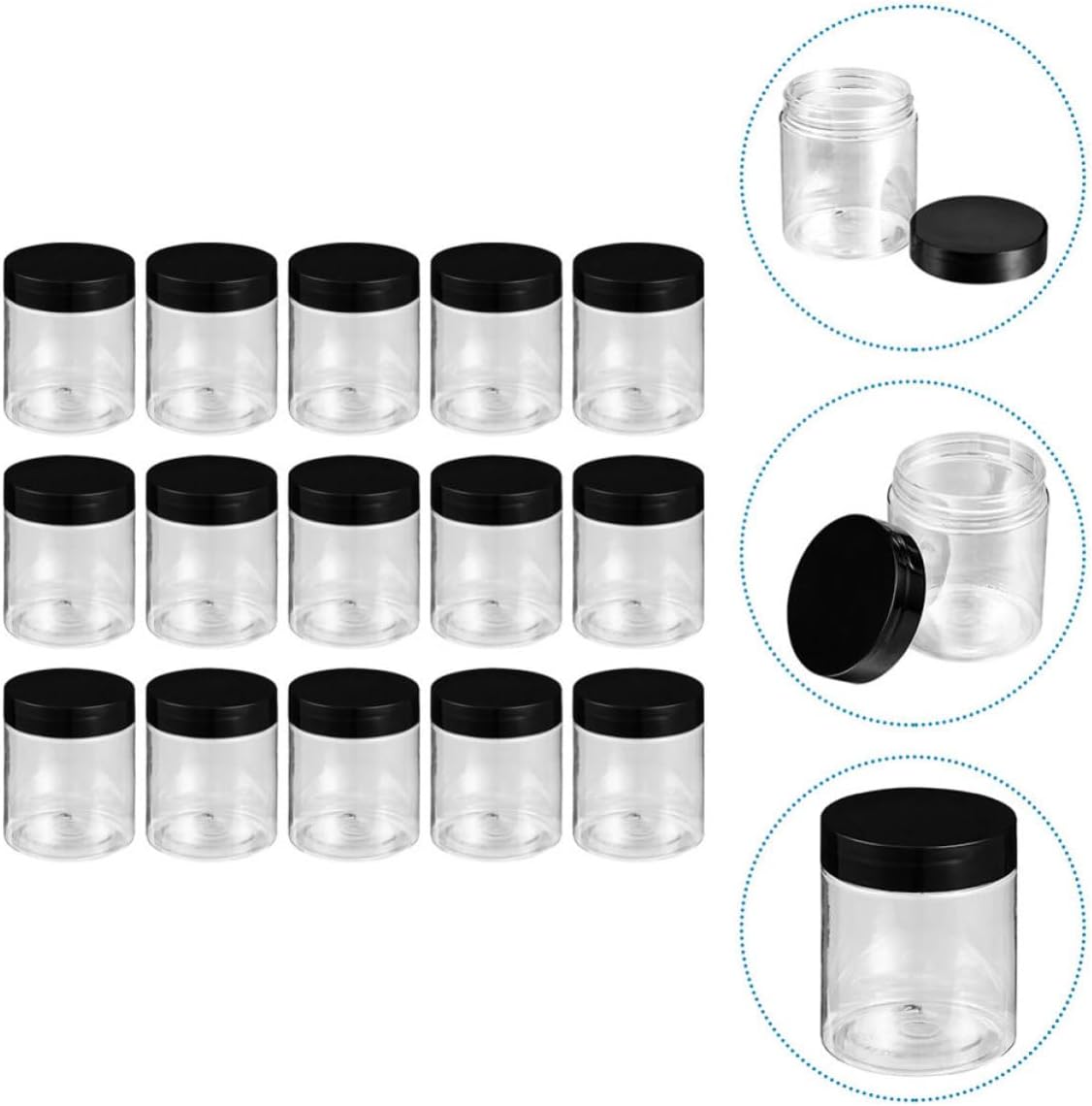 15pcs Wide Mouth Plastic Storage Jars with Lids for Organizing Craft Supplies and Kitchen Storage, Airtight Containers for Beads, Lotions, and Travel Use