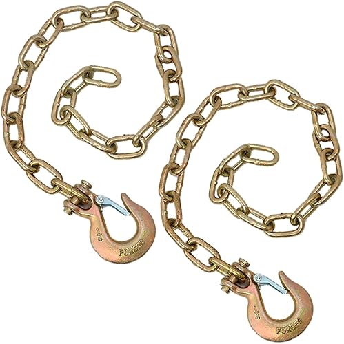 Paquete de 2 cadenas de seguridad para remolque tipo bóxer de 1/4 x 35 pulgadas, cadena de transporte de grado 70 con gancho para horquilla