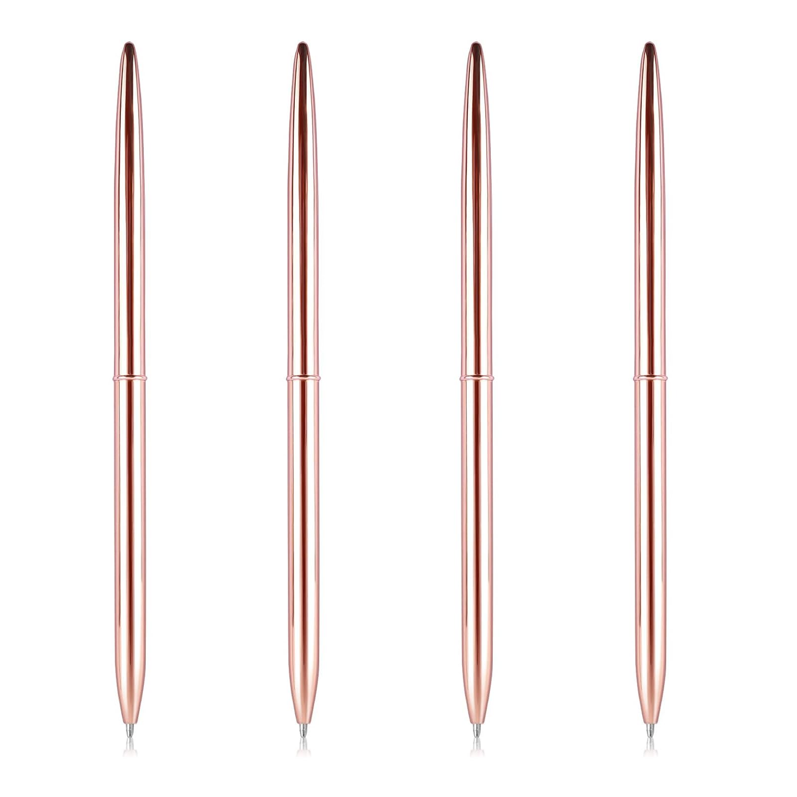 Hukneqn 4 PCS Rose Gold Pens, Nice Pens, Metal Ballpoint Rose Gold Pen, Smooth Writing, Metallic Ink, Ideal for Office School