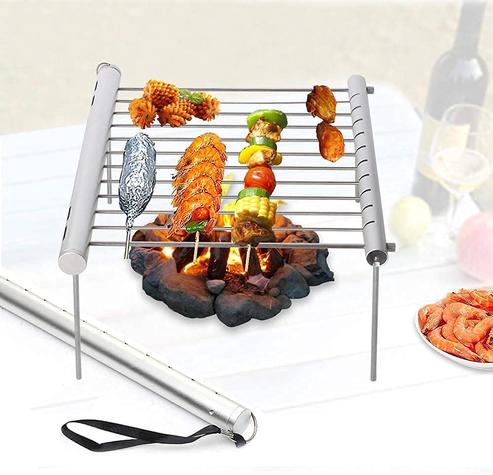 Portable Camping BBQ Grills with Pocket Bellow,Ultra Light Mini Campfire Grill Essentials for Cooking,Fire Pit Grill, Folding Stands Picnic Bonfire for Outdoor, Home, Park, Picnics