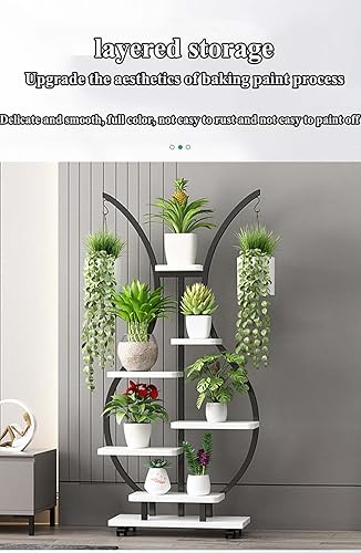 Miniatura 7 de Soporte de metal para flores de 6 niveles, estante para plantas, para interiores, exteriores, balcón, jardín (H 21.7 x 9.8 x 59.8 in)