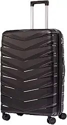 Mala De Viajem Grande 32Kg Expansível Polipropileno 8 Rodas 360 Para Despachar Tamanho G RZíper Antifurto Leve Rígida (PRETO, GRANDE) (Grande)