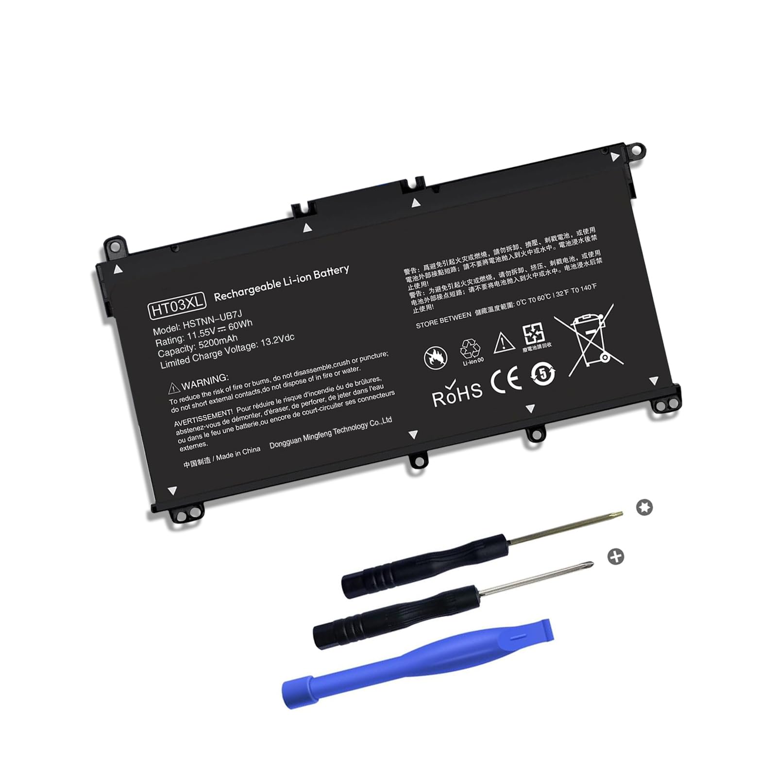 HT03XL - Batteria di ricambio per HP Pavilion serie 14, 15, 17, HSTNN-UB7J, HSTNN-LB7J, L11119-855, L11421-421, L11421-422, L11421-423, 11,55 V, 60 Wh, 52 00 mAh, 00mAh, wiederaufladBatteria agli ioni