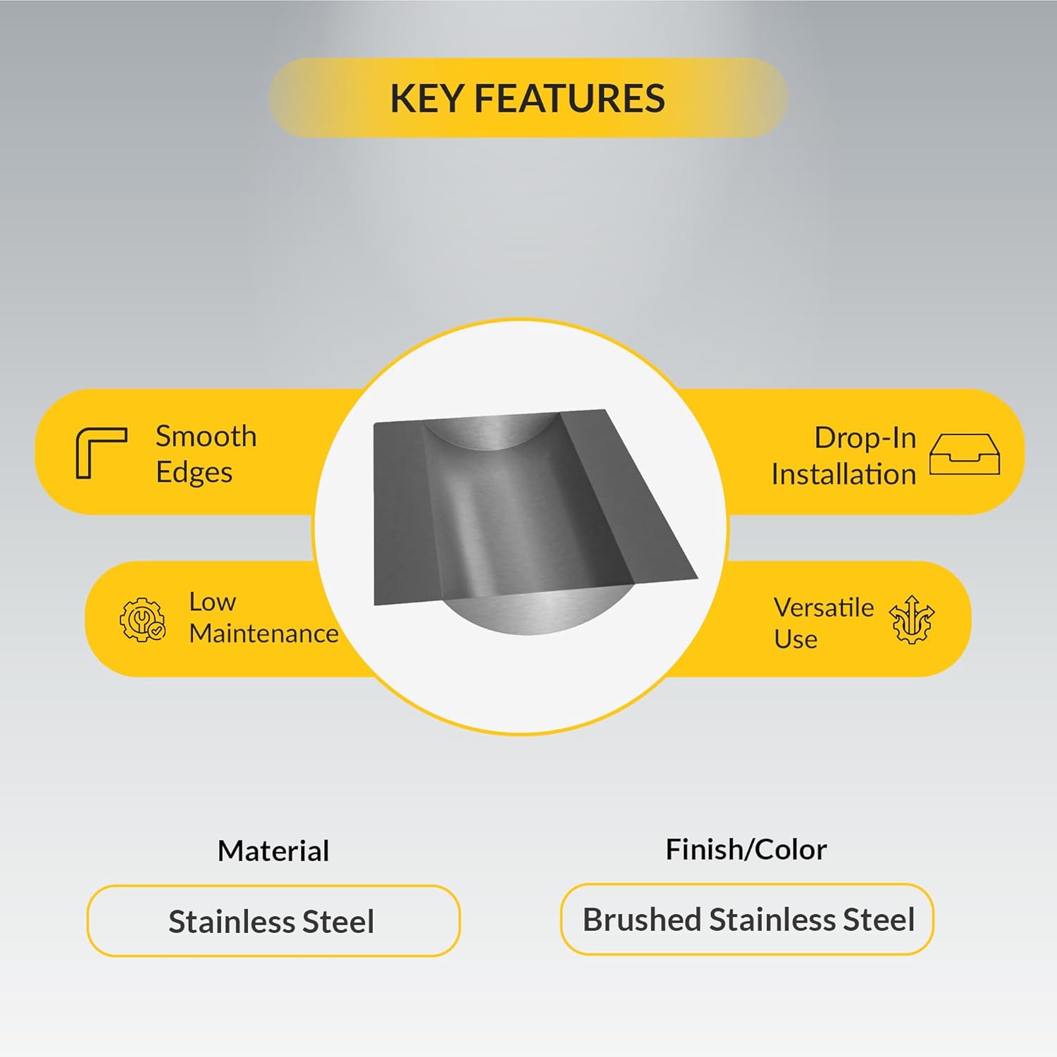 Brixwell Deluxe Deep Drop-in Deal Tray, Stainless Steel Material, 18" Width x 14-1/8" Depth x 2-3/8" Height, 2-7/8" Projection, Brushed Stainless Steel Finish, Rectangular Transaction Tray