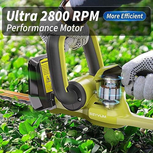 Hedge Trimmer, SEYVUM 22-inch Cordless Hedge Trimmer, Dual Action Blade, 5/8 inch Cutting Capacity, 2800 SPM Electric Bush Trimmer with 2 X 2.0 Ah Battery, Fast Charger Included - Thumbnail 2