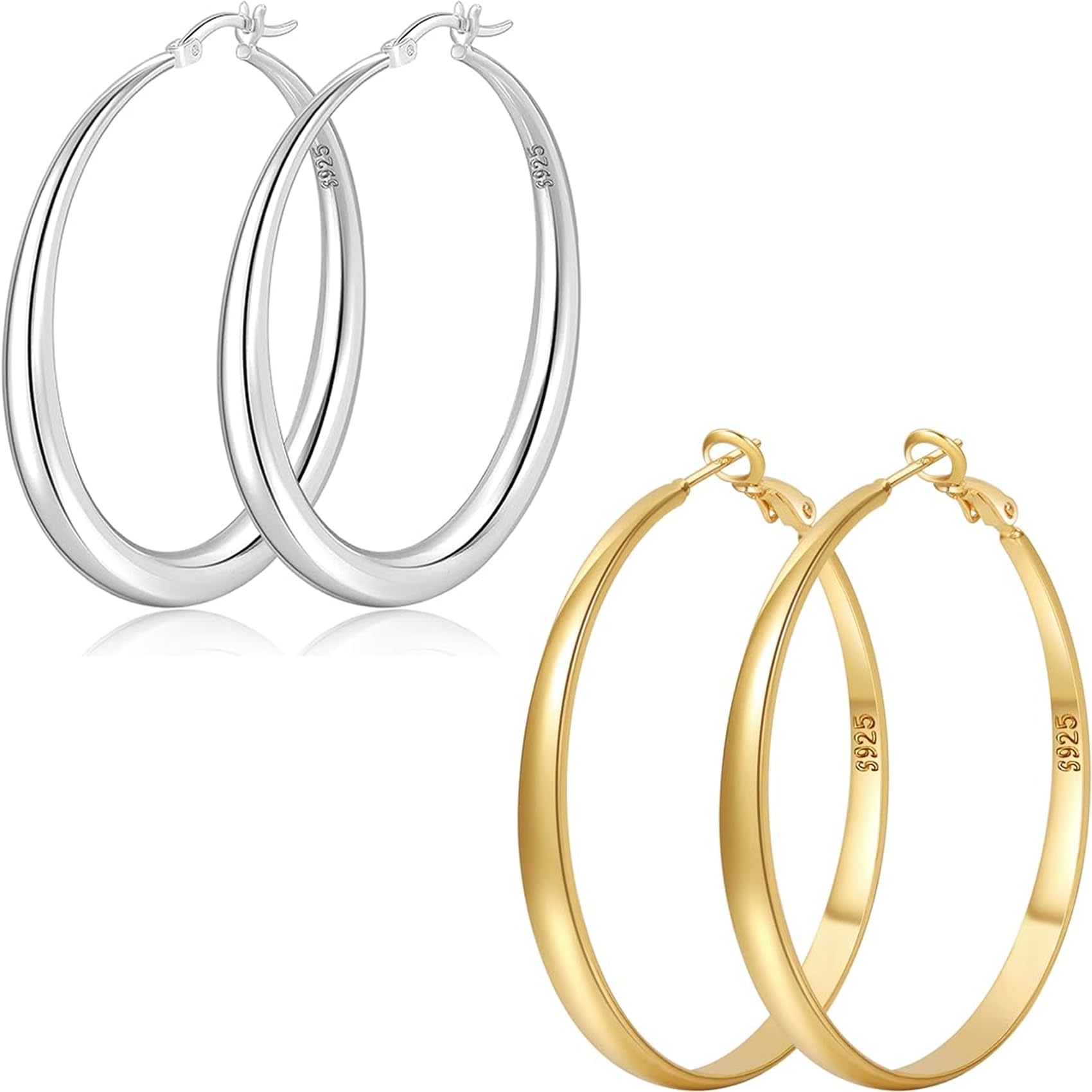 PABBEUS925 Sterling Silver Hoop Earrings Hypoallergenic Lightweight Large Silver Hoop Earrings for Women 50mm