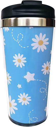 wodealmug Taza de café floral Daisy para mujer, con aislamiento térmico, para el día de la madre, regalo para mamá y mamá, con tapa, 14 onzas