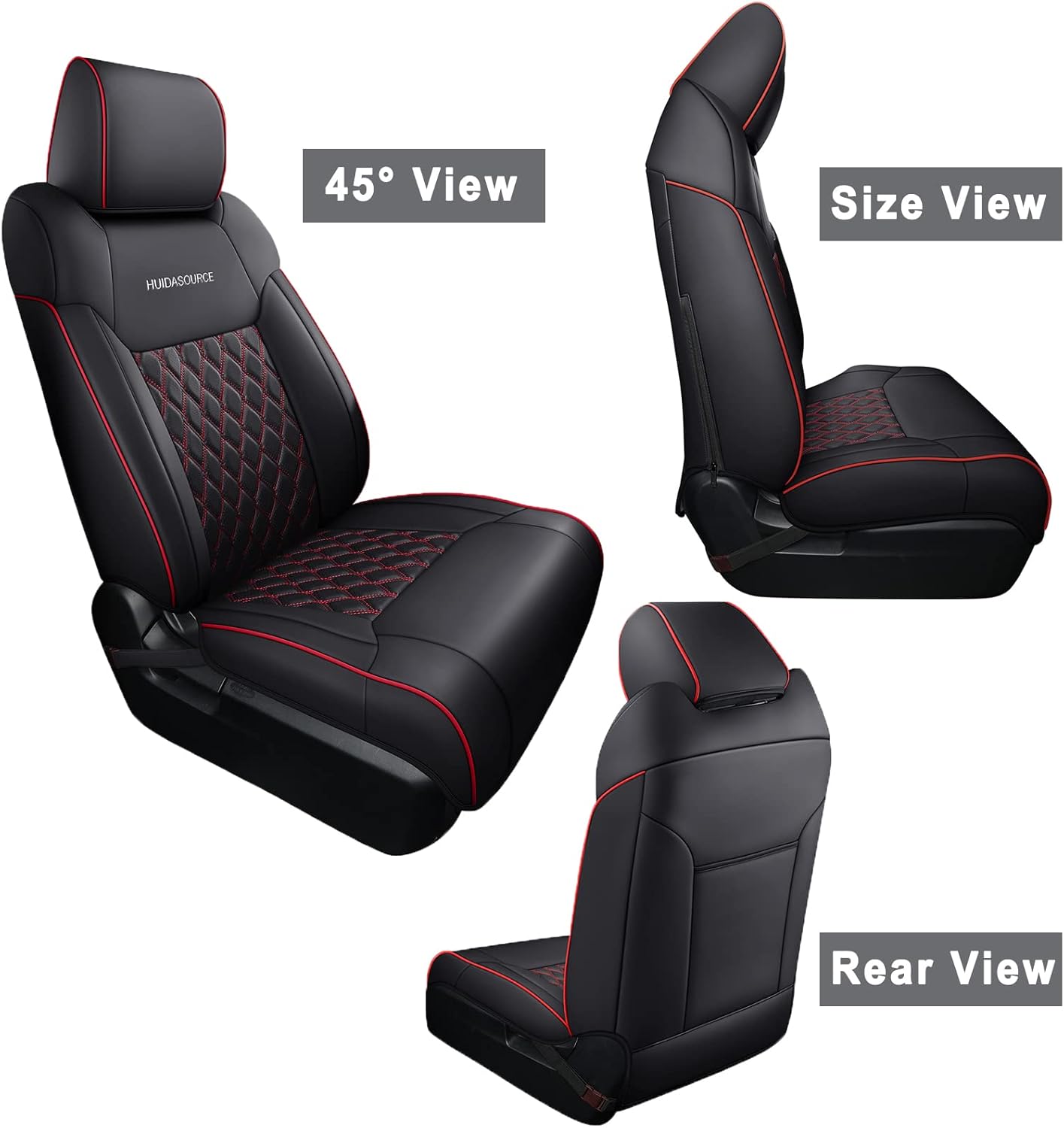 Huidasource Tundra Seat Covers, Front & Rear Leather Car Seat Cover, Waterproof Car Seat Cushion Protector Fit for 2014-2021 Toyota Tundra CrewMax Pickup Truck(Full Set/Black&Red)
