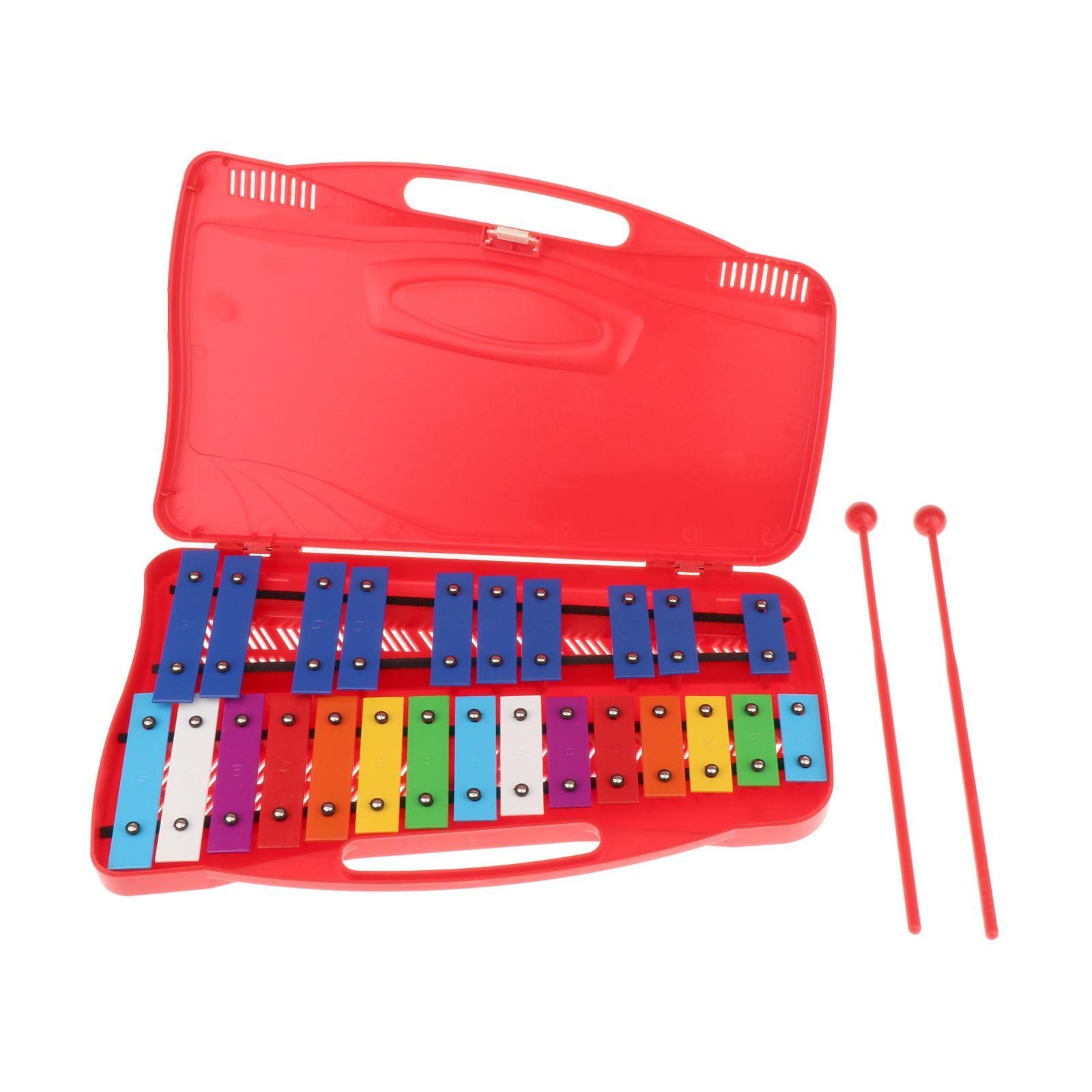 LOVIVER Xilófono de 25 Notas con Estuche para Principiantes Instrumentos de Percusión para Adultos en Edad Preescolar, Rojo