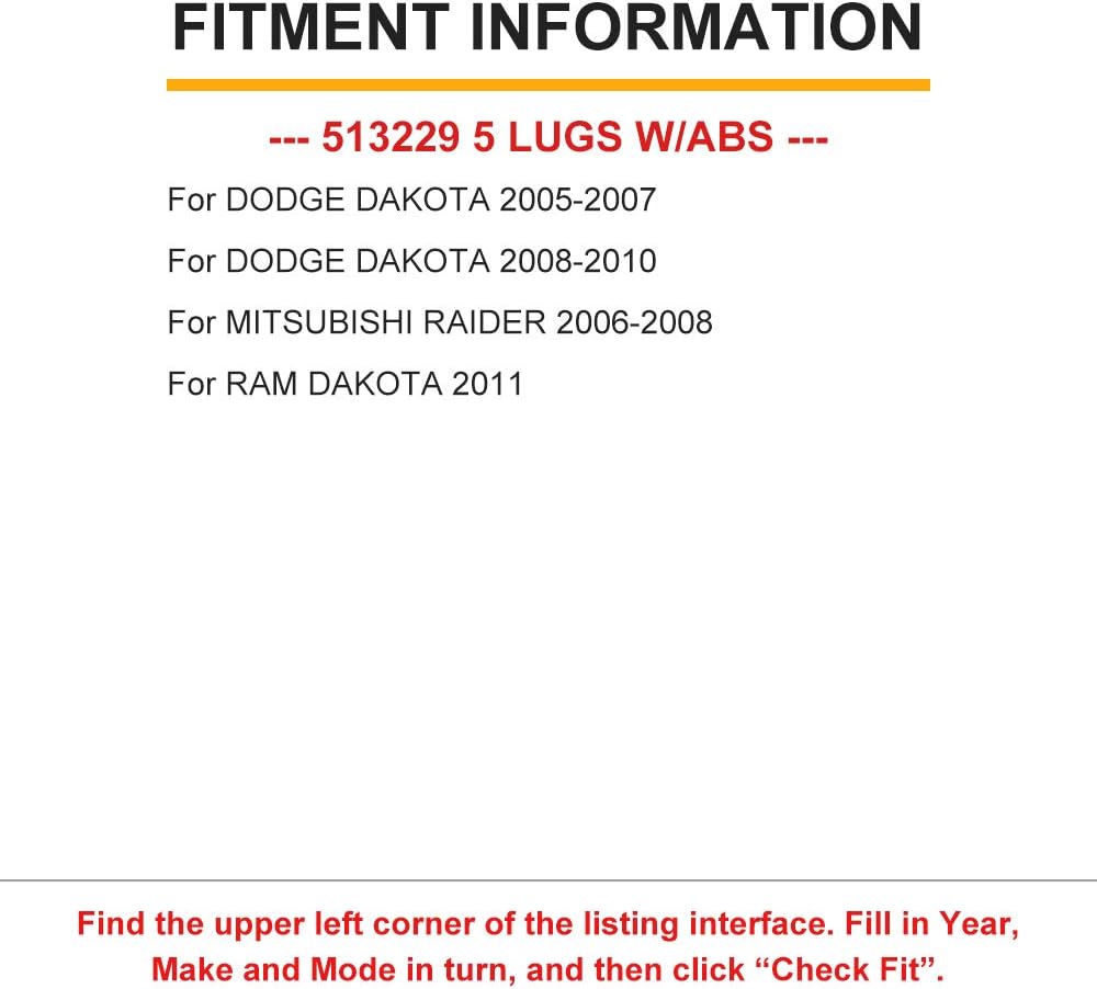 OCPTY Front Wheel Bearing and Hub Assembly Premium 513229 2011 for Ram Dakota 4-Wheel ABS, 2006-2008 for Mitsubishi Raider 4-Wheel ABS, 2005-2010 for Dodge Dakota 4-Wheel ABS