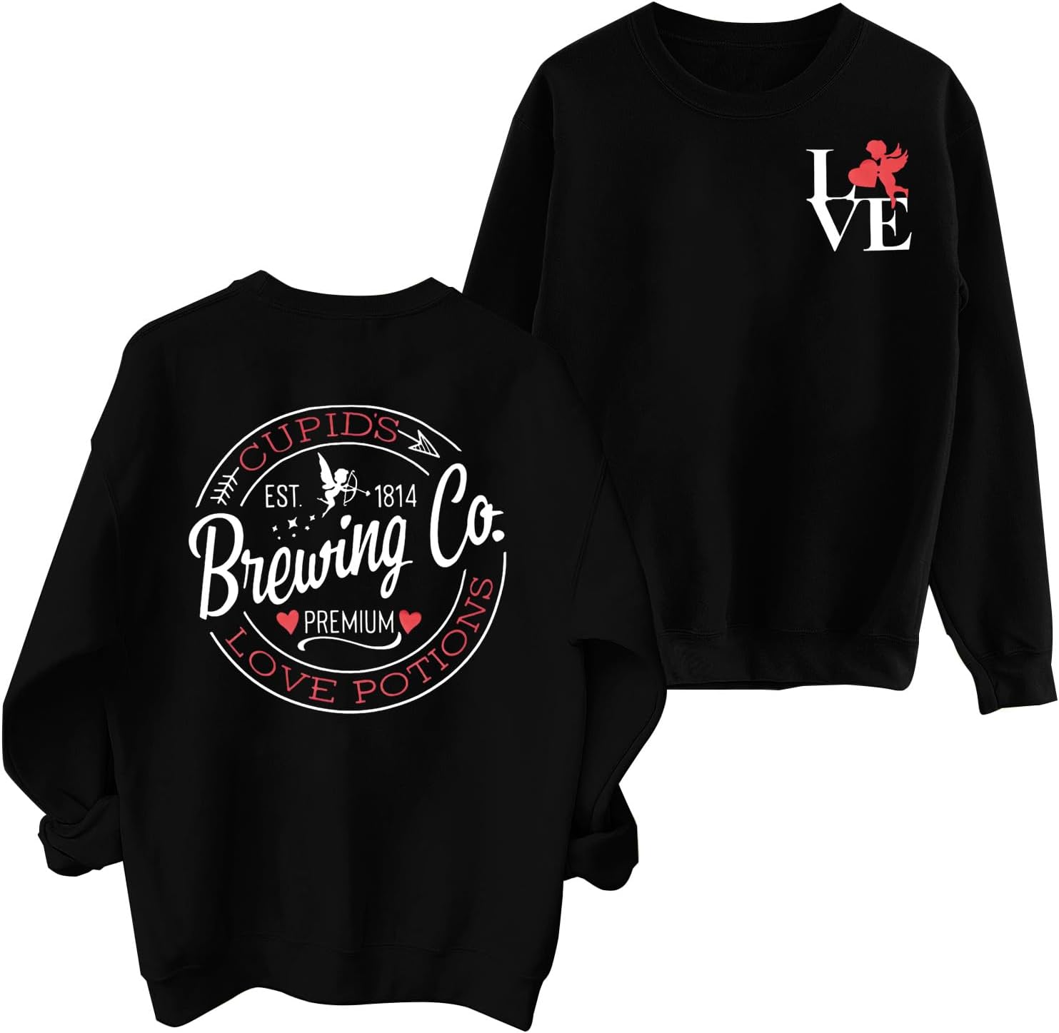 MNLYBABY Valentine's Day Sweatshirt Women Love Heart Grahic Shirts Print Long Sleeve Pullover Casual Lover Gift Tops Black