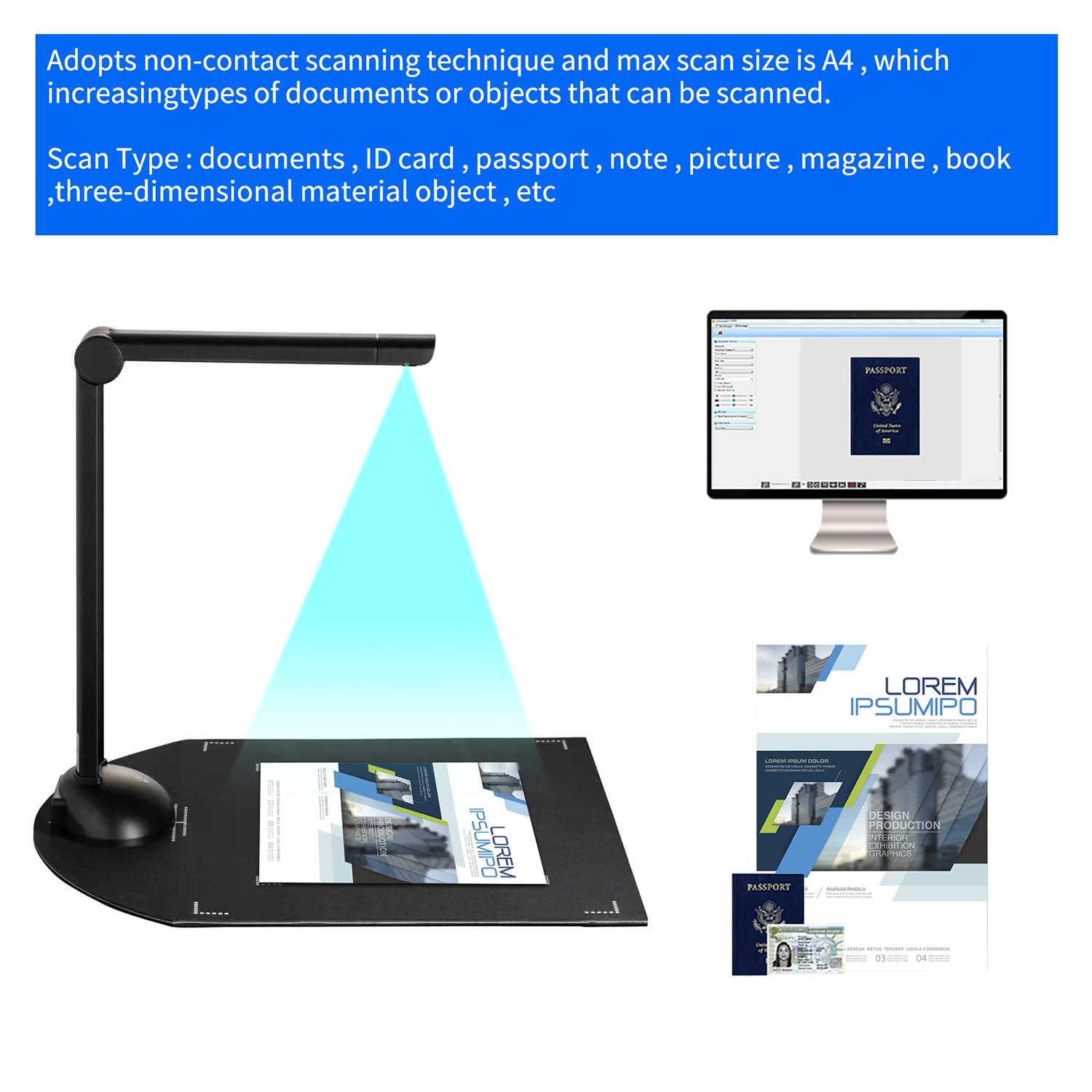 Escáner de documentos A3 de 8 MP de alto con reconocimiento OCR, optimización de imagen LED para PC con Windows
