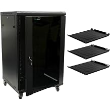 NavePoint 18U Wall Mount Server Data Cabinet 24 Inch Depth Glass Door Lock Casters and Shelves