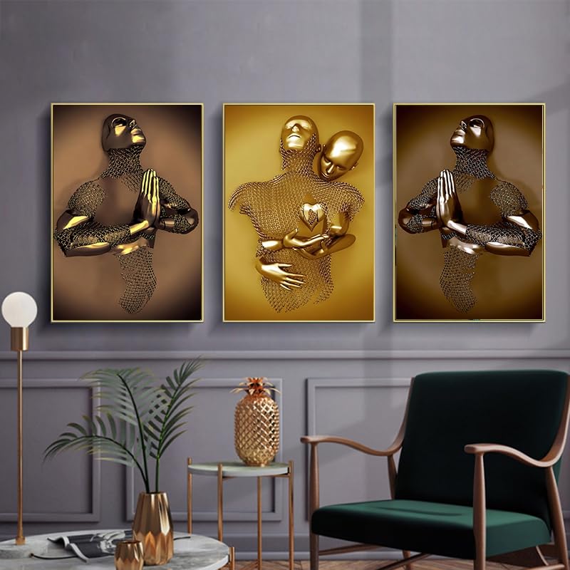 WADBTP Modern Art Metal Figure Canvas Painting Poster, Metal 3D Sculpture Effect, Romantic Lovers Hug Home Poster Set - Image 2