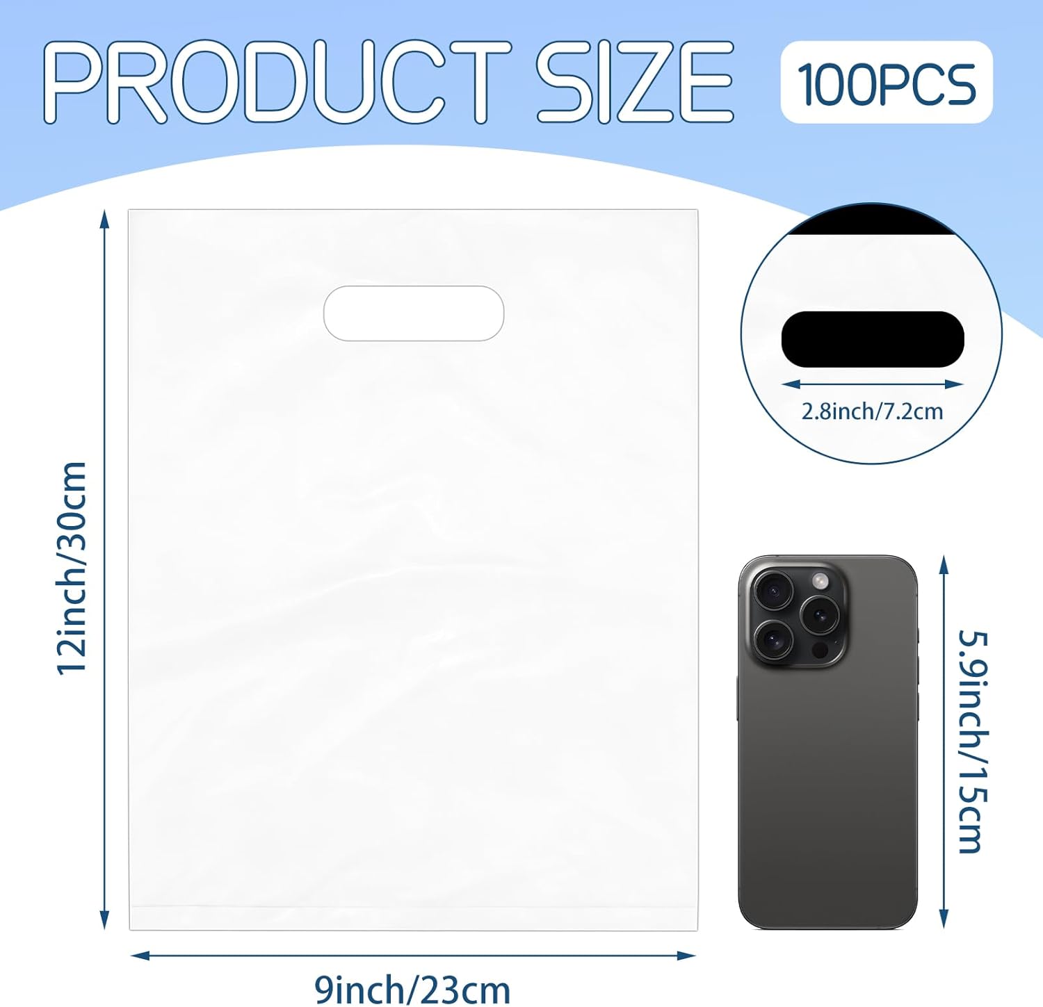 BadenBach 100 Pack 9"x12" White Plastic Bags with Handles, Merchandise Retail Shopping Bag Gift Bags Goodie Bag for Small Business Boutique Wedding Birthday Baby Shower Valentine's Day - Image 2