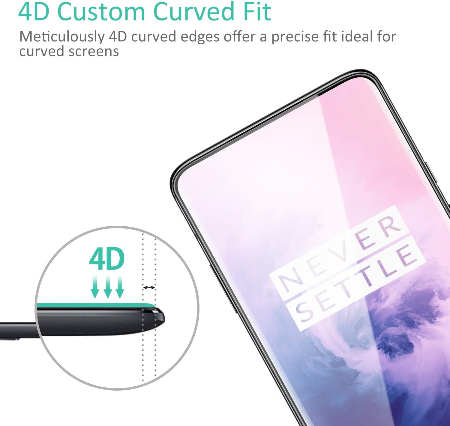 OnePlus 7 Pro Screen Protector, ICHECKEY [Case Friendly][4D Full Coverage] Tempered Glass Screen Cover Shield for OnePlus 7 Pro