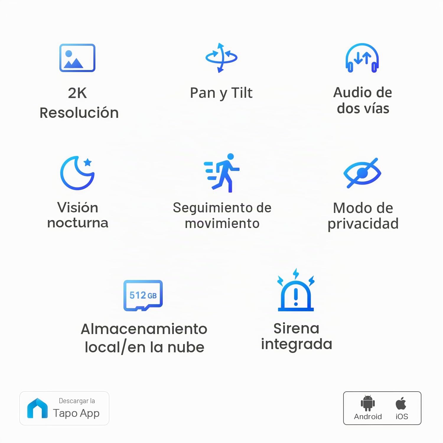 Tapo TP-Link - Cámara de Seguridad 2K con inclinación panorámica para Monitor de bebé, cámara de Perro con detección de Movimiento, Sirena de Audio de 2 vías, visión Nocturna, Almacenamiento en la