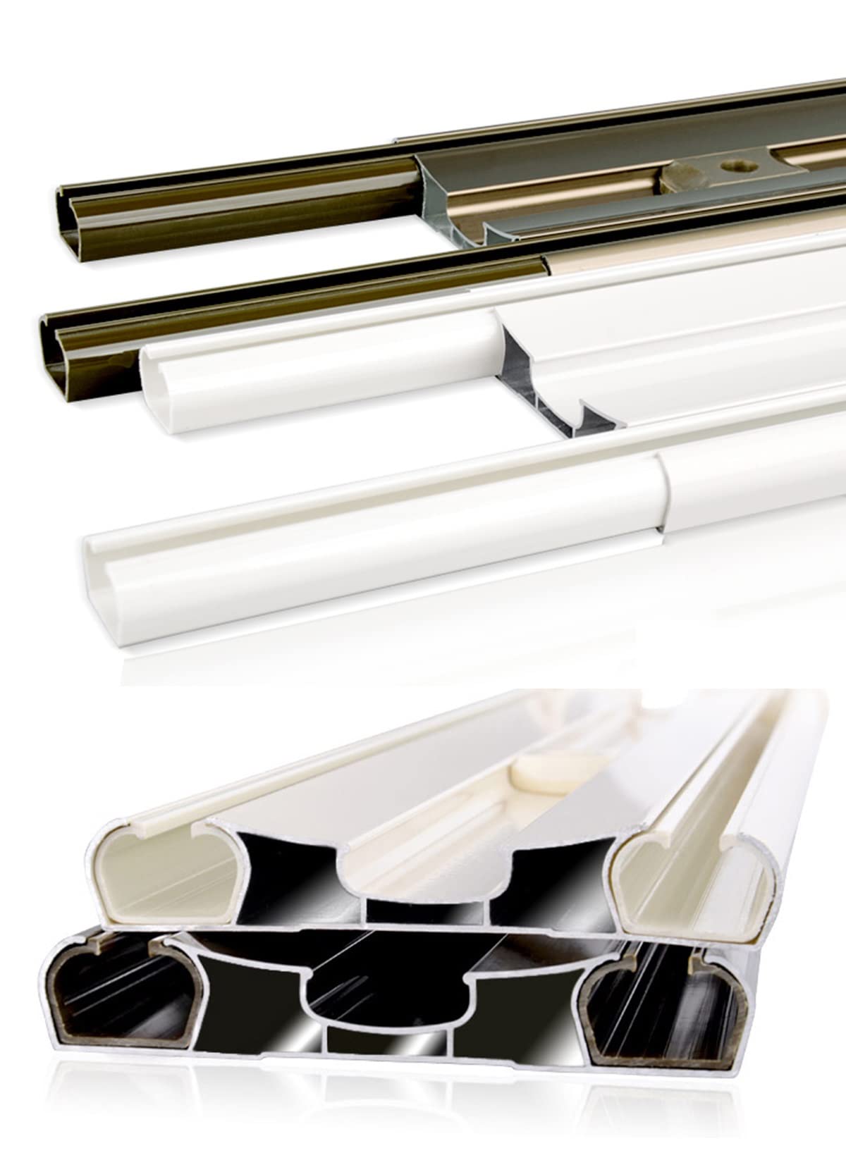 Bastoni per binario a doppio binario per soffitto, per casa, ufficio, camper, ospedale, 2,4 m, colore: bianco