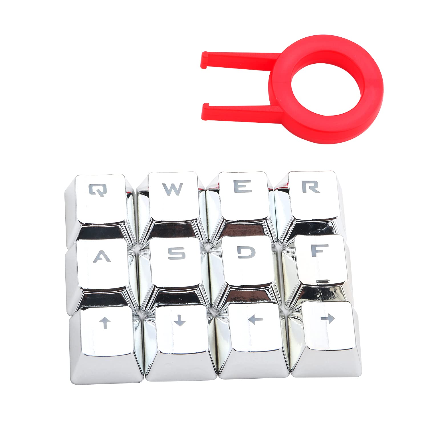 Electroplated Metal Quality Key Cap 104, 87 Key Cross Shaft Mechanical Keyboard Personality Transparent Key Cap Jedi Survival eat Chicken Key Cap 12 Key electroplated Metal Key Cap Bright Silver