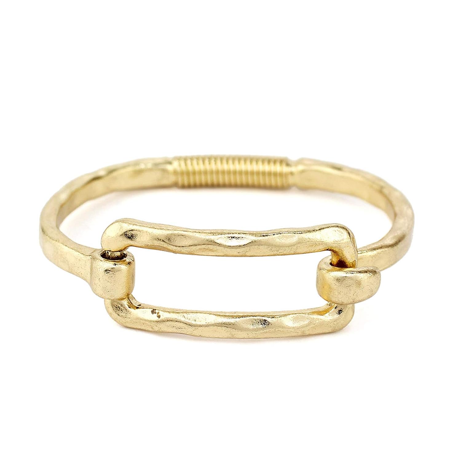 POMINA Chunky Fashion Bangle Bracelet for Women Hammered Worn Gold Silver Tone Unique Style Spring Tension Hook Cuff