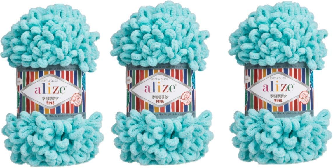 Alize Puffy Fine Yarn Baby Blanket Yarn Lot of 3skn 300gr 48yds 100% Micropolyester Soft Yarn Hand Knitting Yarn Super Chunky Bulky Woven Worested Yarn (263)