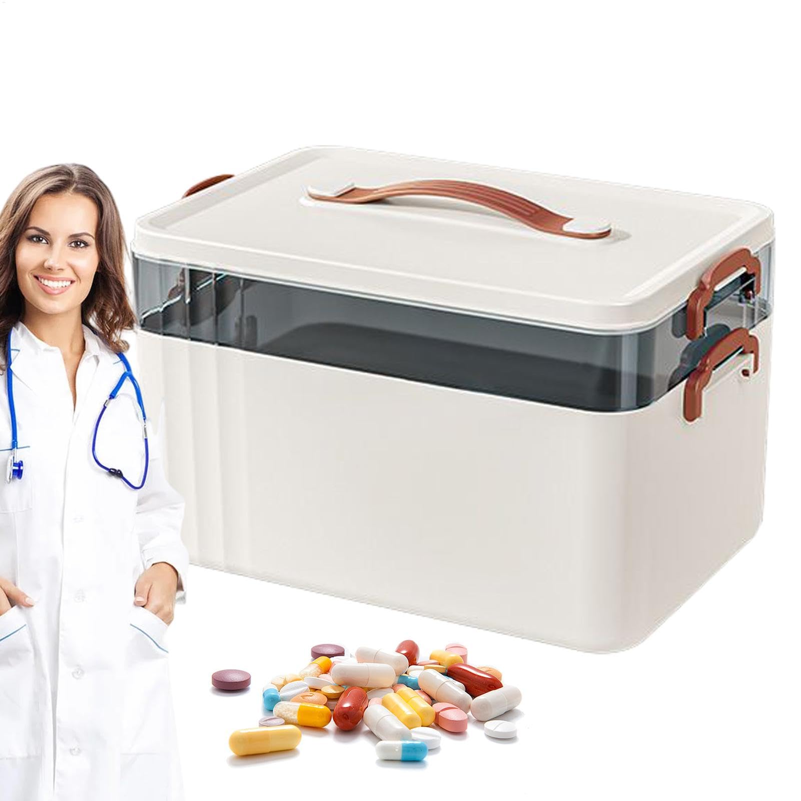 Contenitore per medicinali, contenitore per medicinali, organizer per la casa, trasparente, accessori di sicurezza per la famiglia, contenitore per attrezzi per campeggio, uso domestico