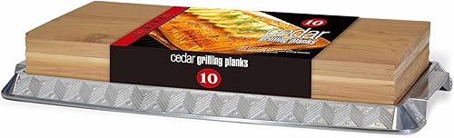 TrueFire Tablones de cedro para parrilla de 7 x 16 pulgadas (paquete de 10) + bandeja de aluminio para servir, 16 pies