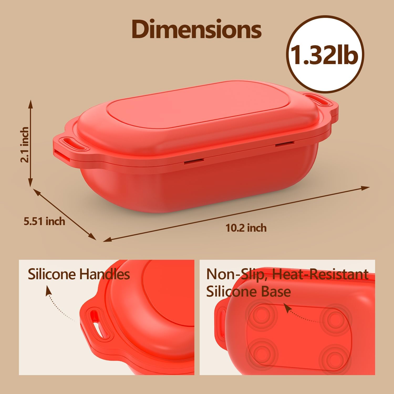 Microwave Grill Pan with Lid and Non-Slip Base, 10.2 Inch Microwave Crisper Pan for Grilling Meat, Sandwich Maker & Bacon, Egg Cooker, Dishwasher Safe Non-Stick Microwave Cookware for Dorm, RV, Office (Red)