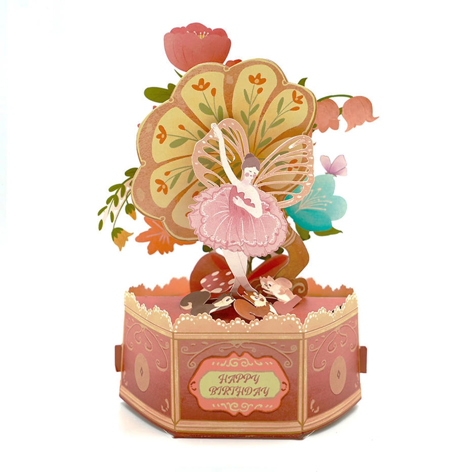SATONA Tarjeta de cumpleaños 3D de hadas emergente, diseño de bosque encantado hecho a mano con flores y animales lindos, tarjeta de felicitación de fantasía única para niñas, mujeres y amantes de los
