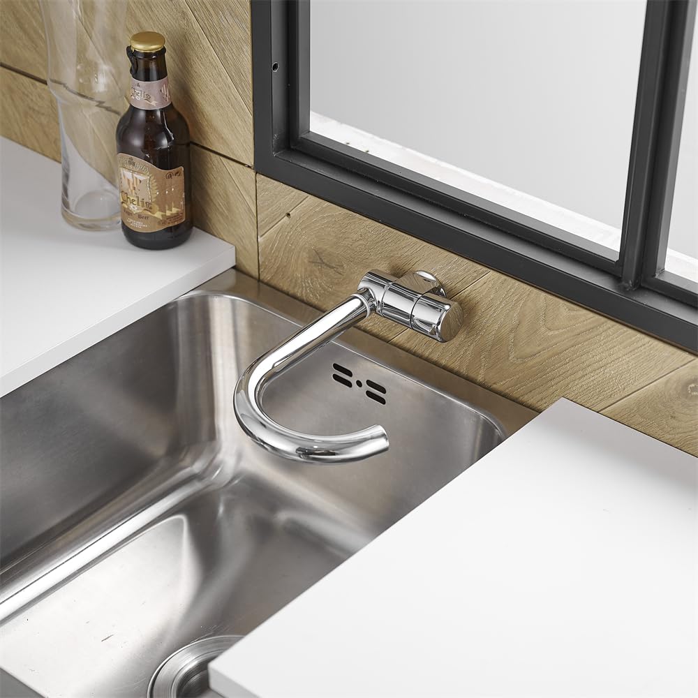 Grifo de Agua fría Plegable de 360° para caravanas y autocaravanas - Grifo Monomando para Lavabo, Montaje en Pared o Cubierta, Acabado Cromado. Ideal para Barcos, Yates y Camping.