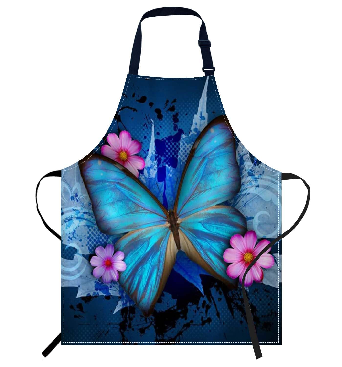 Smooffly Butterfly Apron - Unisex Adjustable Bib Apron for Cooking Kitchen, Restaurant, Coffee House, 27x31 Inch