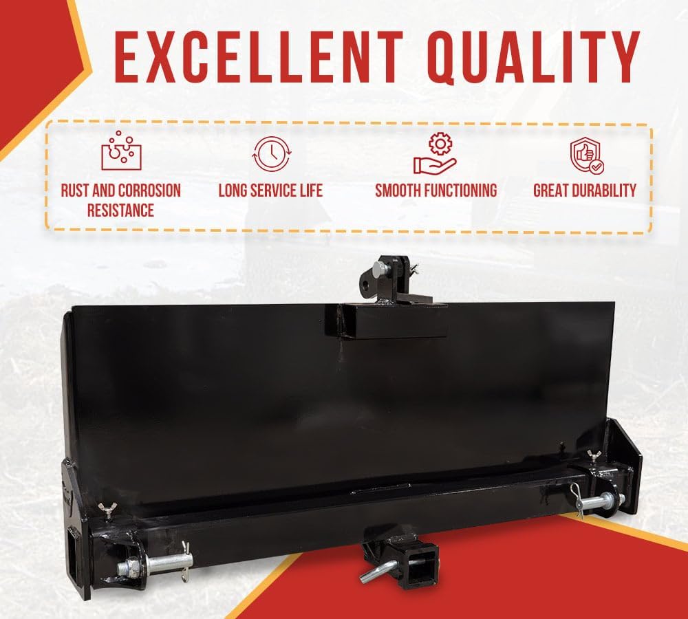 Mytee Products Skid Steer 3 Point Adapter Plate with 2" Trailer Hitch Receiver - Universal Quick Attach Mount with Adjustable Lift Arms 8" to 43" for Loaders & Tractors, Front Attachment