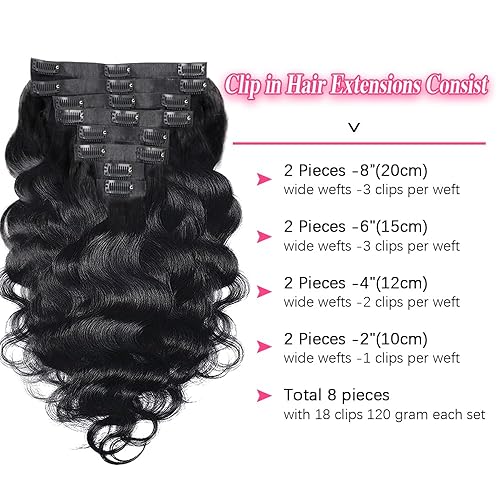 Miniatura 2 de Extensiones de cabello humano real con clip, sin costuras, trama de piel sintética invisible, extensiones de cabello humano 100% sin procesar, 8