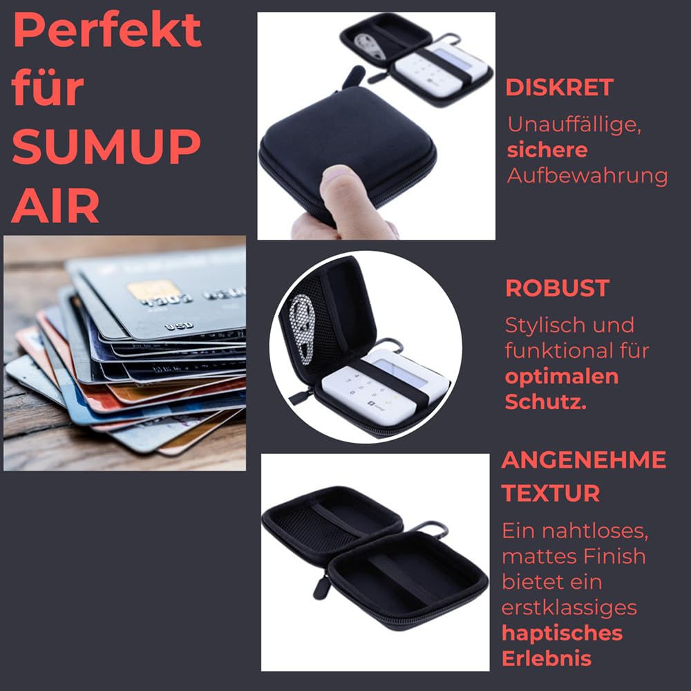 Tasche kompatibel mit SumUp Air Zahlungsterminal Schutzhülle Hartschale Hülle Aufbewahrung Kartenleser Stoßfest Staubdicht Wasserabweisend Transporttasche Zubehör Schwarz