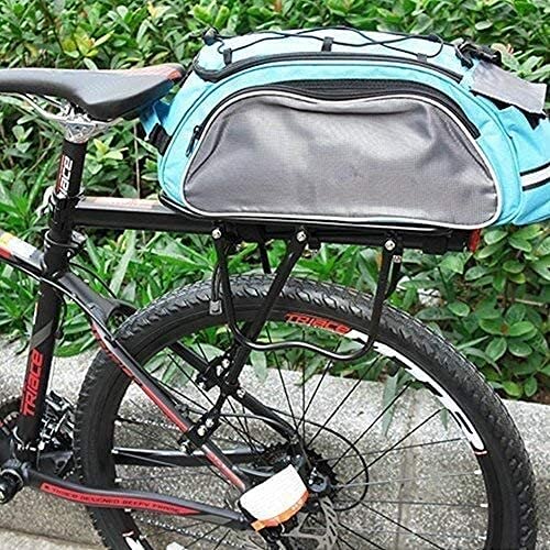 JJJ Bagażnik rowerowy, tylny bagażnik rowerowy, bagażnik na sztycę siodełka, aluminiowy bagaż, bagaż, bagaż, bagaż, z reflektorem i siatką ładunkową