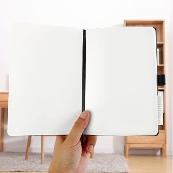 A5 Notebook Blank Journal, 200 Pages Hardcover Leather Sketch Book with 80GSM Plain Paper, Unlined Notepad, Sketchbook for Women Men Work School Drawing, 14.5 x 21cm-Black