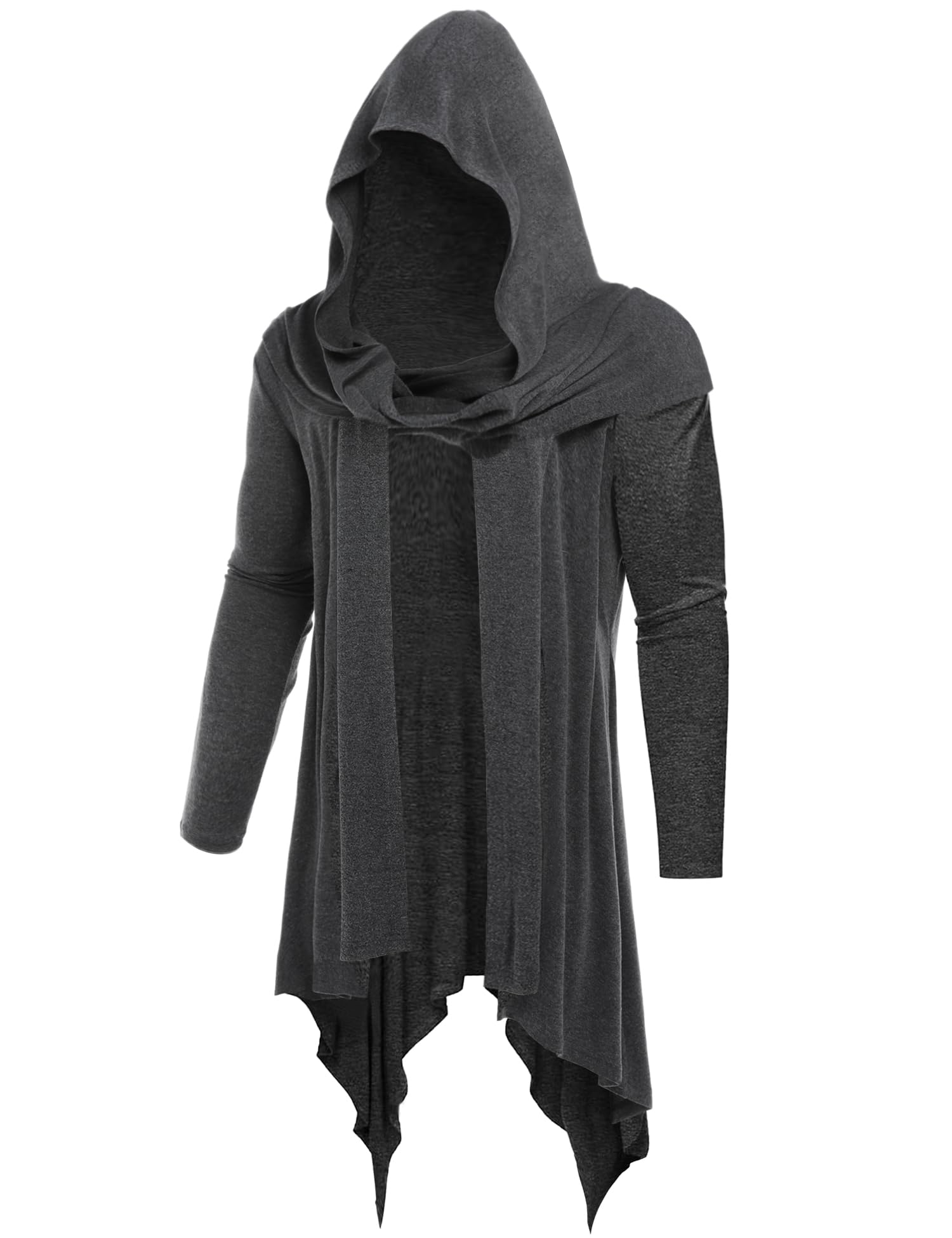 Mens Long Hooded Cardigan Ruffle Shawl Collar Open Front Drape Cape