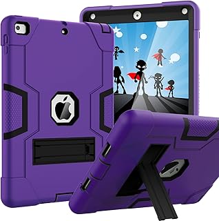 OKP Case for iPad 6th Generation/ipad 5th Generation/iPad 9.7 Inch (2018/2017 Model), Hybrid Shockproof Rugged Protective Cover for ipad 9.7 with Built-in Kickstand (Dark Purple+Black)