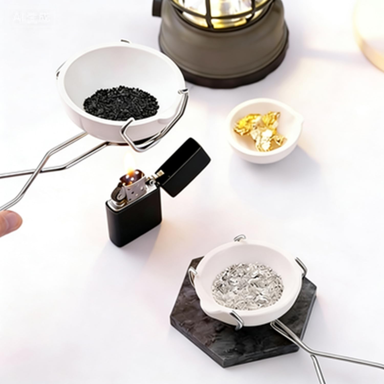 3 Pcs Ceramic Quartz Crucibles and 1 Pcs Handle Tongs Ceramic Crucible Bowl Dish Cup Set for Refining Melting Gold Silver Copper Jewelry Tool