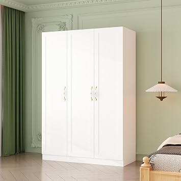 FUFU&GAGA Modern 3 Door Wardrobe with Shelves, White Bedroom Armoire Closet