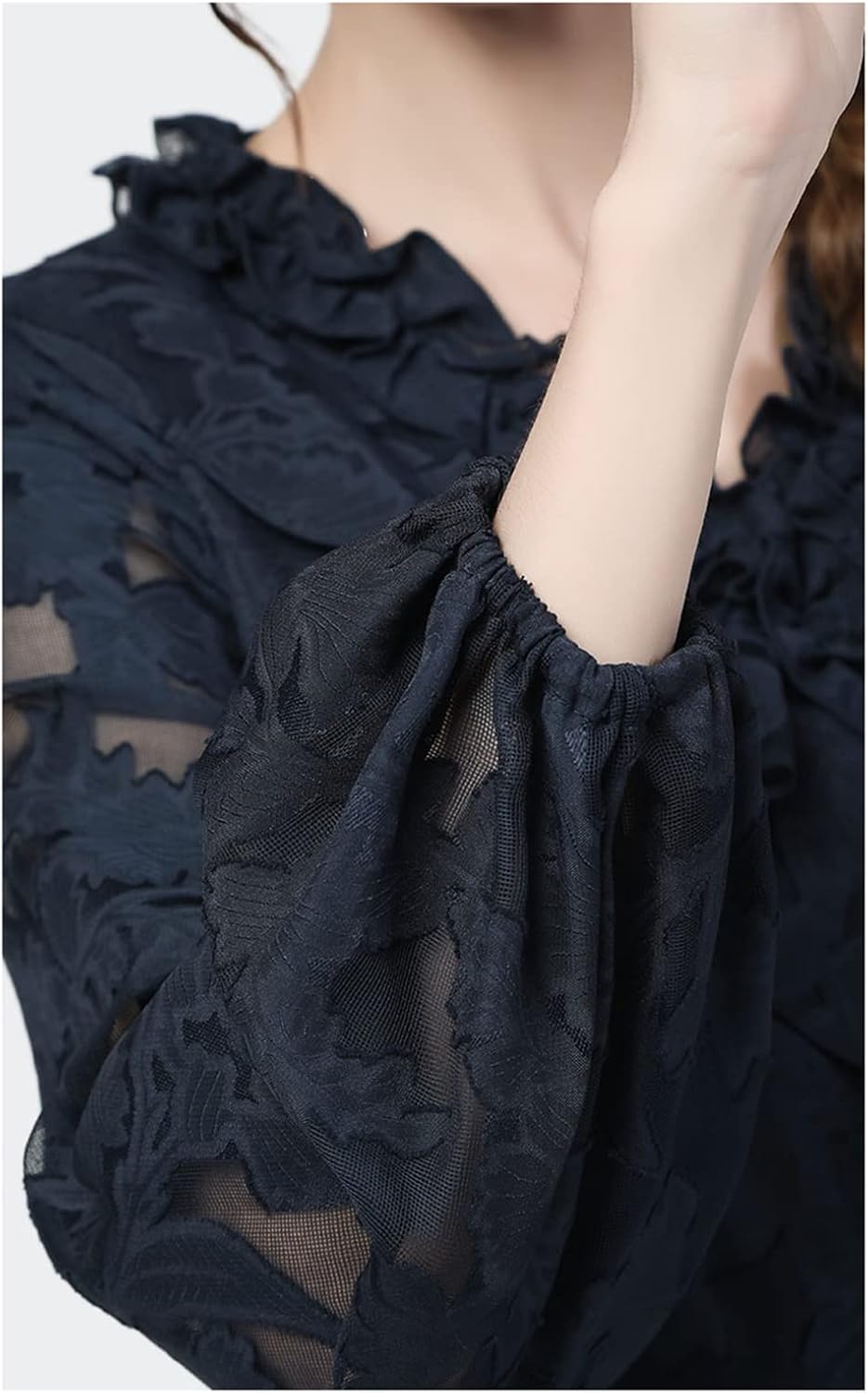 Disimlarl Chiffon Cut Flowers Mesh Shirt Women Spring Elastic High Waist Ruffles Tops Office Blouses