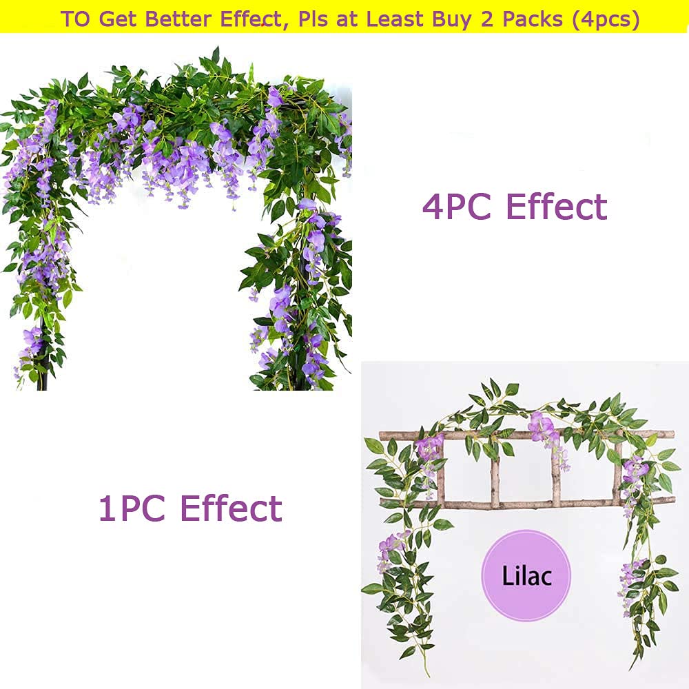 2 Guirlandes Glycine Artificielle 2M - Fausses Fleurs Suspendues Pour Décoration Murale, Mariage, Jardin