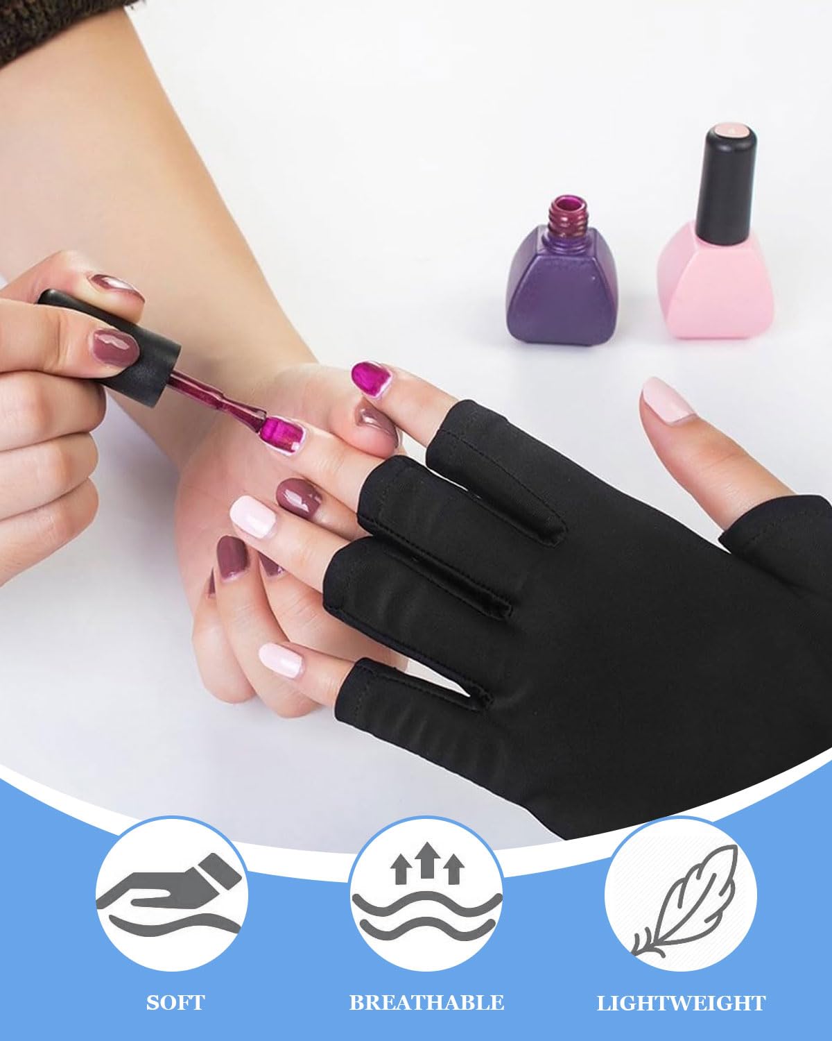 1 Paar UV-Schutzhandschuhe für Gel-Nagellampen, Professionelle Schutzhandschuhe für Maniküre Hand UV-Schutz Fingerlose Handschuhe zum Schutz der Hände vor UV-Licht (Schwarz)