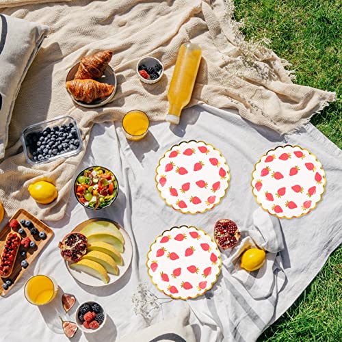 jojofuny Conjunto De Talheres Para Festa De Morango 24 Peças Pratos Descartáveis ​​Para Festa De Ani