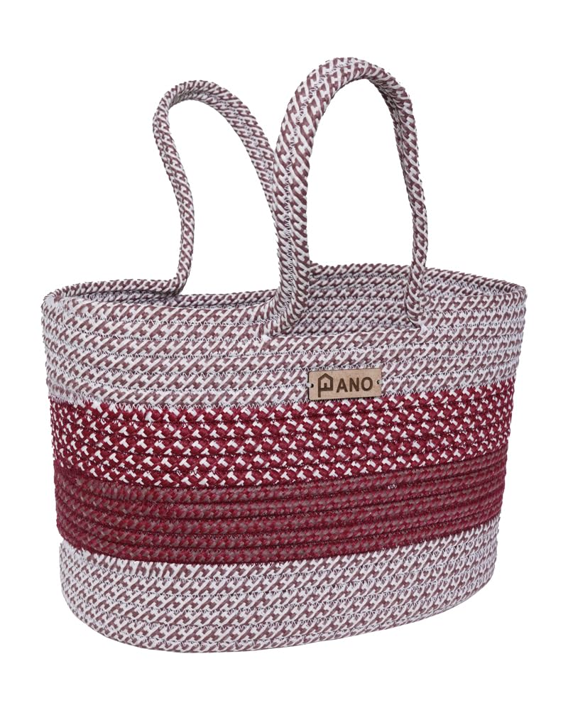 PANO Polypropylene Multipurpose Storage Tote Bag Burgundy | Large Hand Basket for Women | Shopping Bag, Beach Bag, Party Organizer | Tote for Daily Essentials | Elegant FLORIS Collection 3