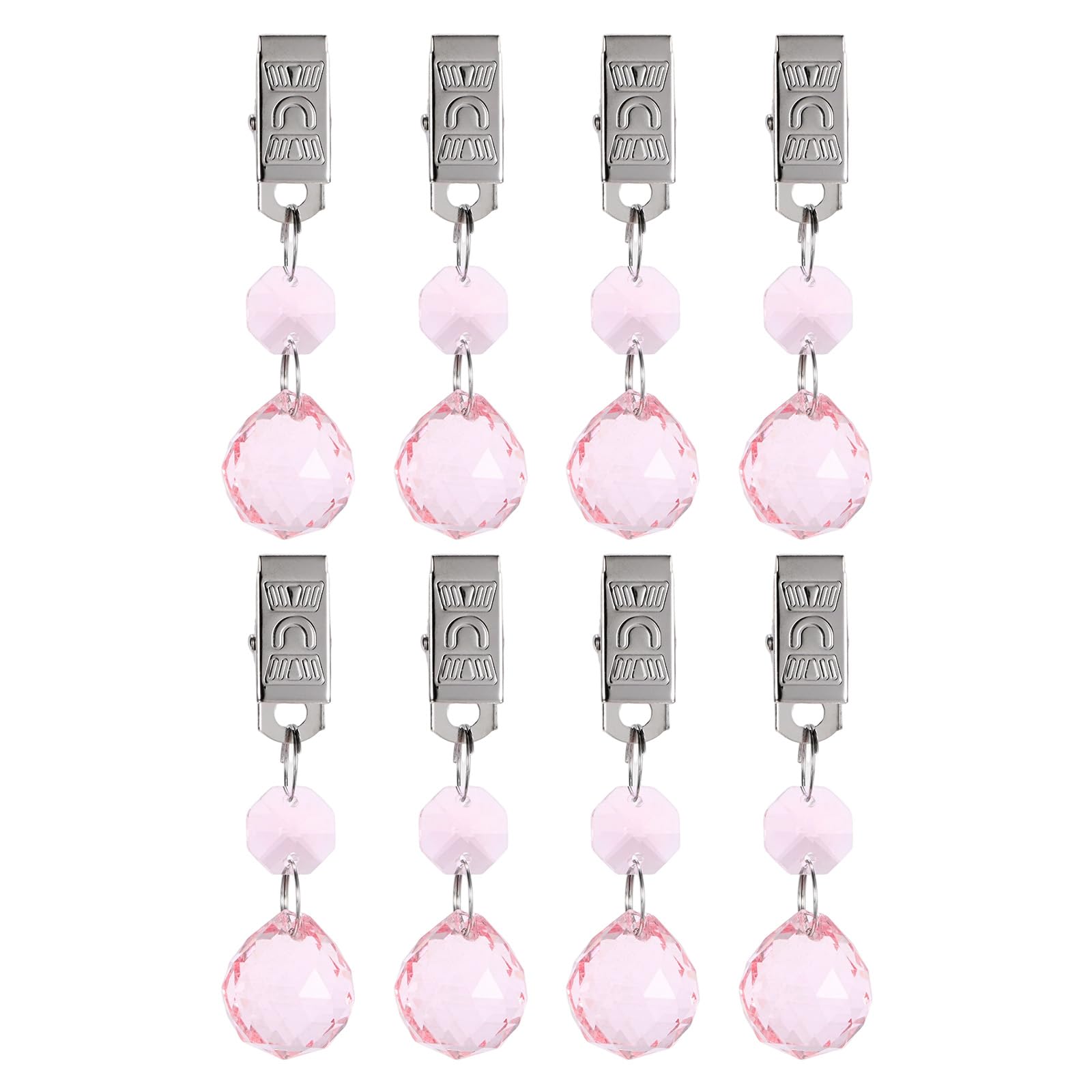M METERXITY 8-Pack Tablecloth Weights, 3.15 Inch Crystal Table Cover Weights with Metal Clips for Decoration/Outdoor Picnic/Family Dinner Party, Prisms Table Cloth Hangers [Pink]