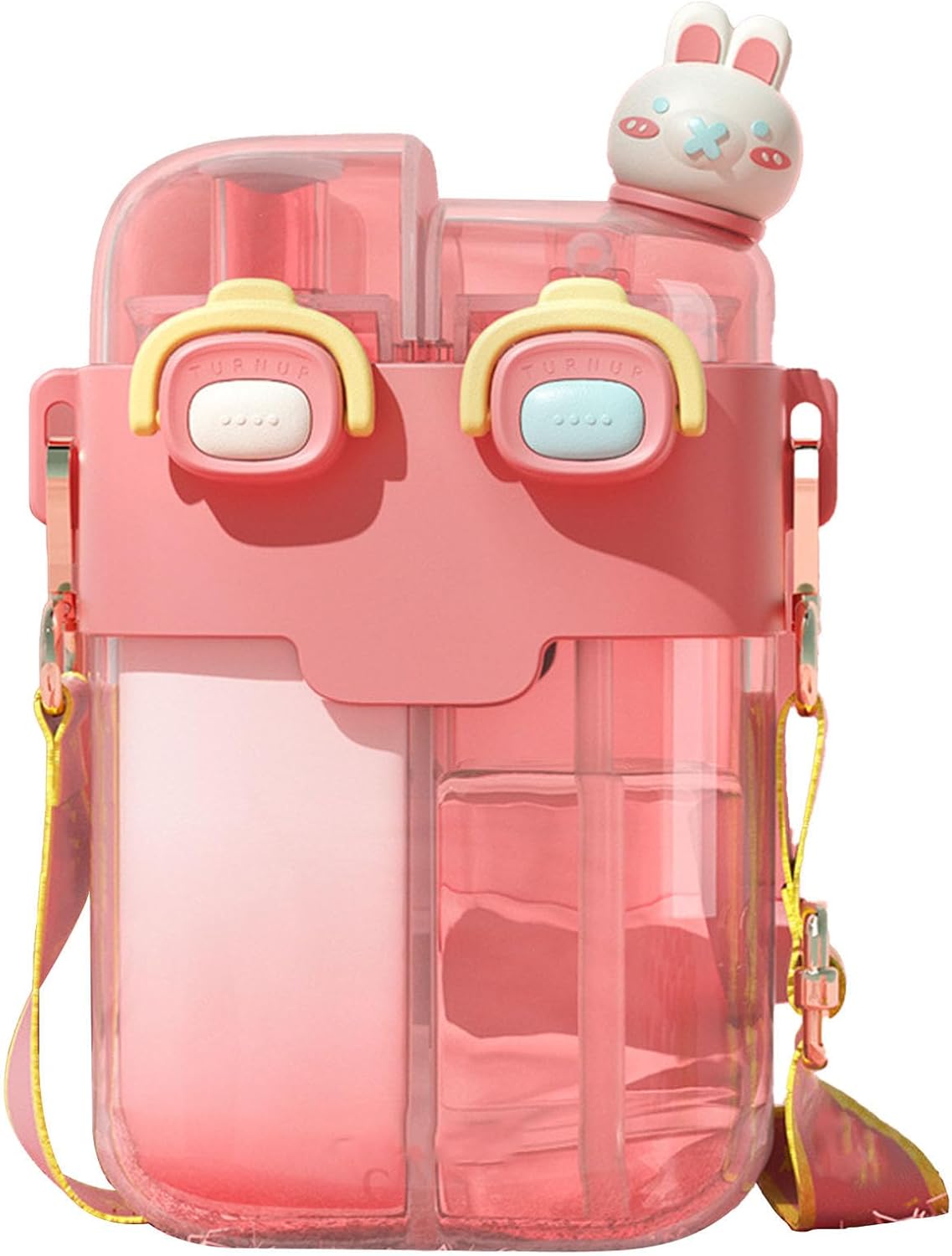 Zerodis Kawaii Water Bottle with Straw, Cute Water Bottles for Girls Double Drinking Water Bottle with Straw Adjustable Strap for Outdoor Sports Travel (780ml)
