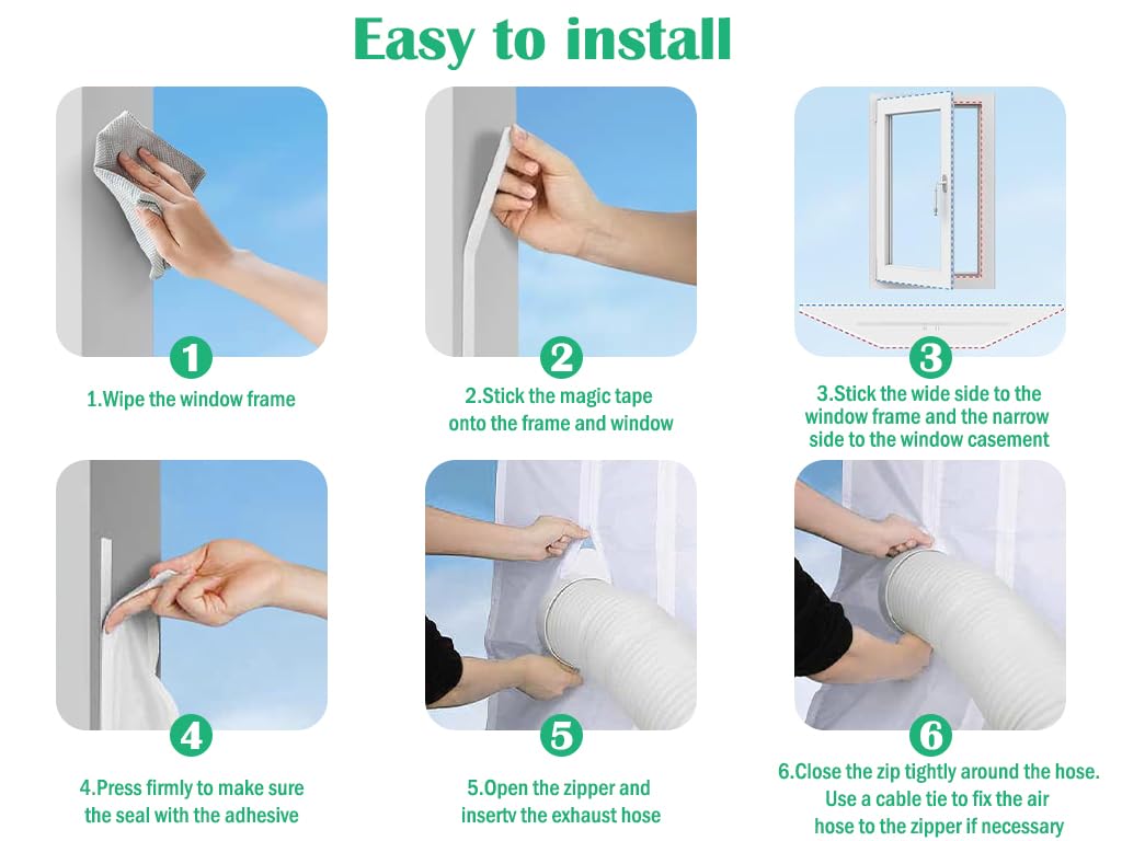Anlising Kit Ventana Aire Acondicionado Portátil,300M Sello de Ventana Universal Enviar Tijeras Plegables,AirLock Sello de Ventana,Cubierta Aislante Universal de Ventanas, para Acondicionado(Blanco)